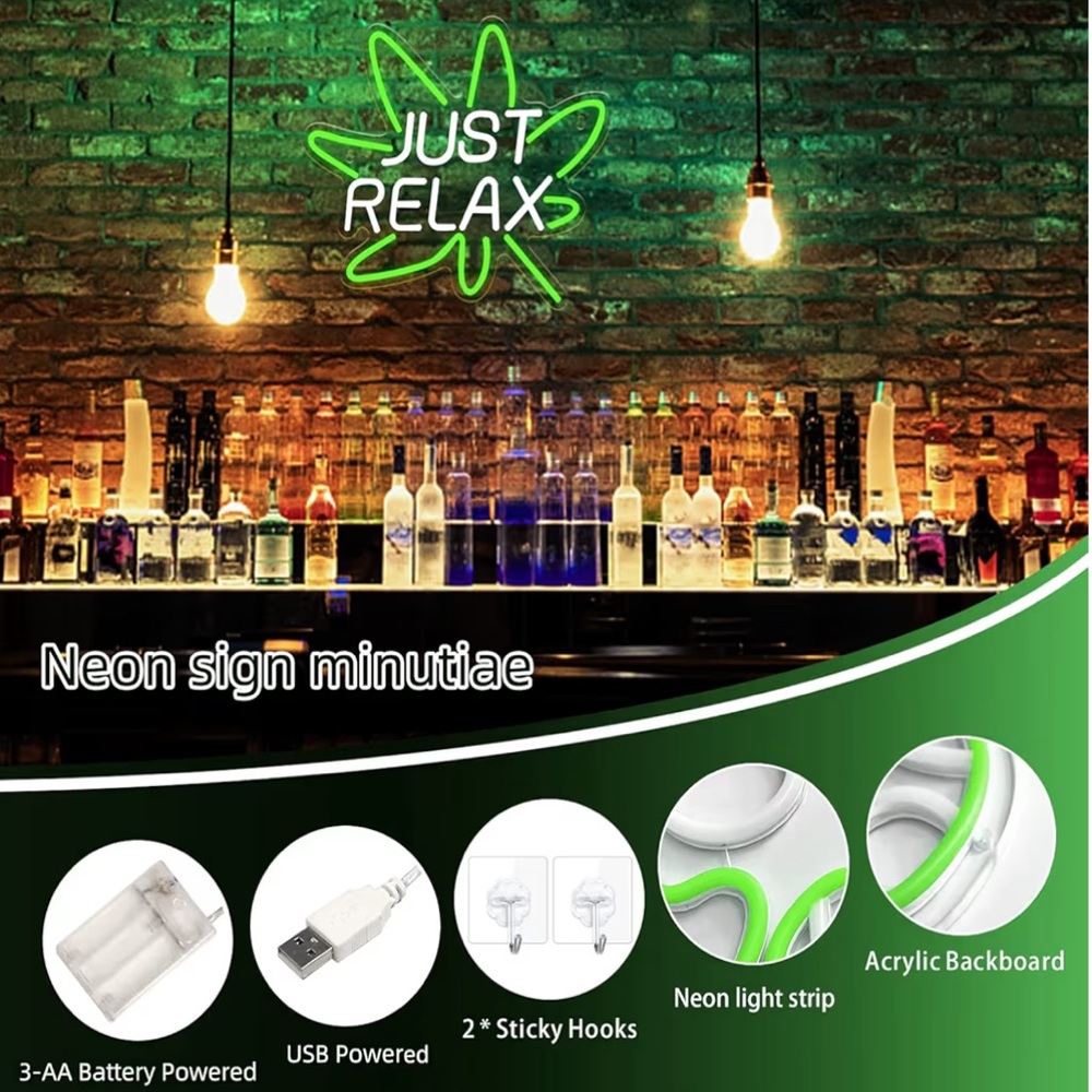 Just Relax LED Neon Wall Sign Green Leaf Room Decor Light ⚡️LIMITED SALE⚡️ - Picture 6 of 6